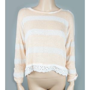 Sweater Shirt Top Thin Knit Pink White